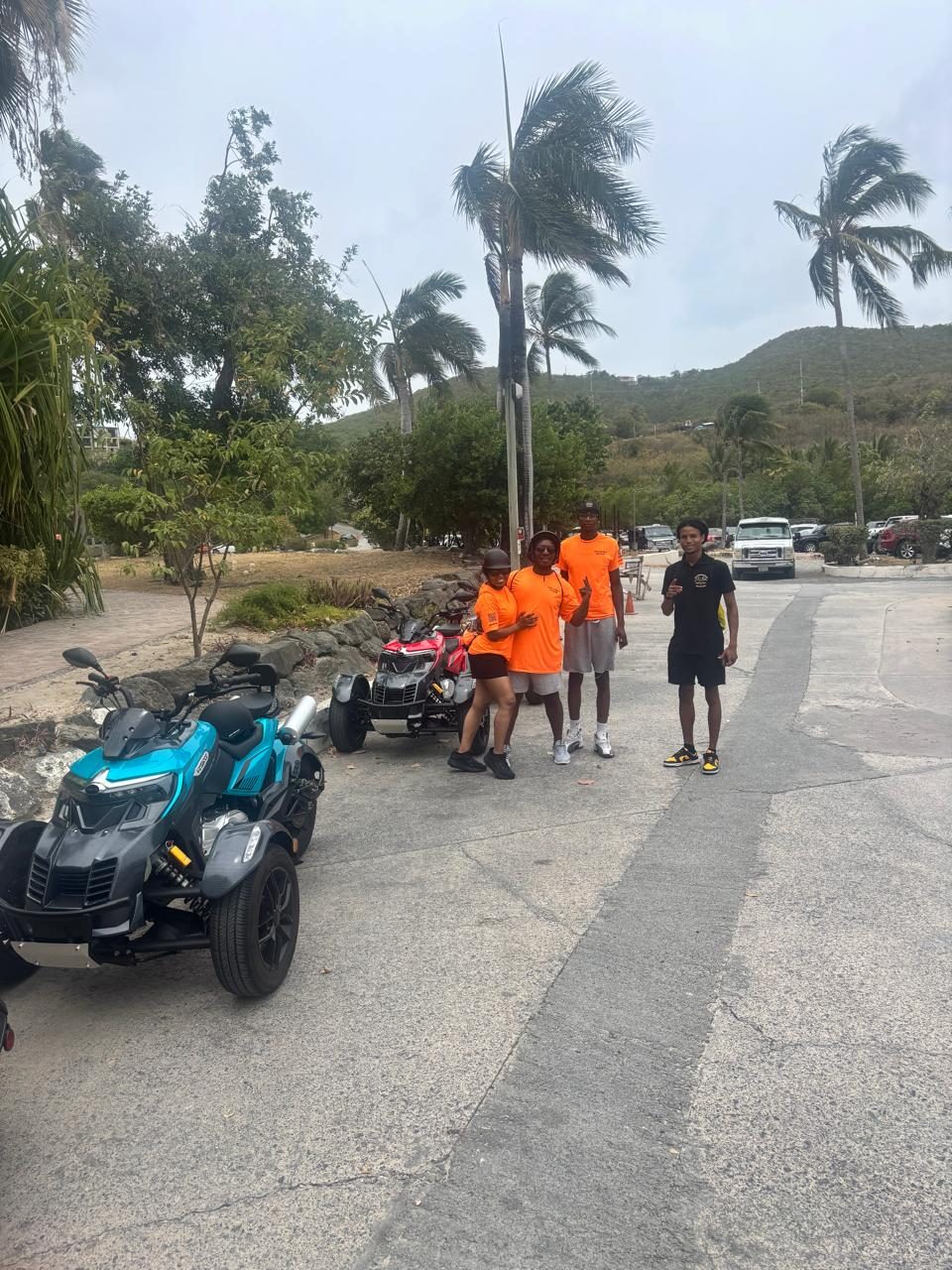 Guests and guide with the Super Trikes at a tour stop