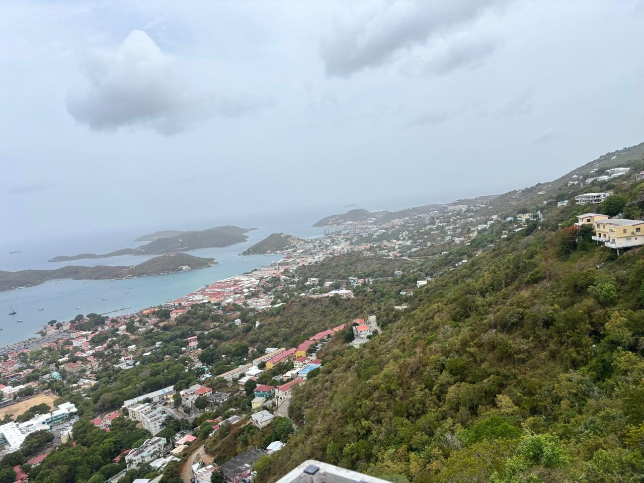Panoramic view over Charlotte Amalie harbor from Skyline Drive
